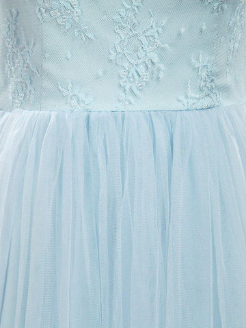 Robe de demoiselle d'honneur convertible en tulle et dentelle, longueur au sol, décolleté en cœur 