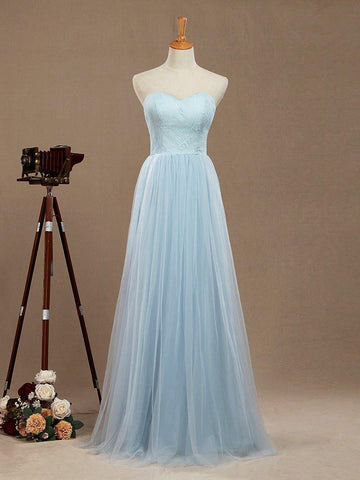 Robe de demoiselle d'honneur convertible en tulle et dentelle, longueur au sol, décolleté en cœur 