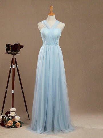 Robe de demoiselle d'honneur convertible en tulle et dentelle, longueur au sol, décolleté en cœur 