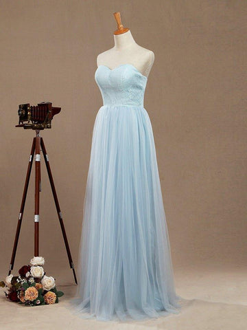 Robe de demoiselle d'honneur convertible en tulle et dentelle, longueur au sol, décolleté en cœur 