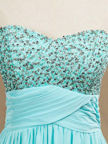 Vestido formal de noche de gasa con escote en forma de A y largo hasta el suelo con cuentas 