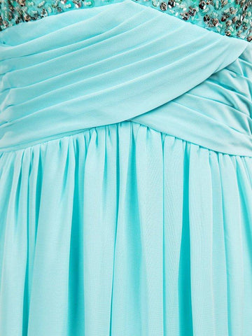 Vestido formal de noche de gasa con escote en forma de A y largo hasta el suelo con cuentas 