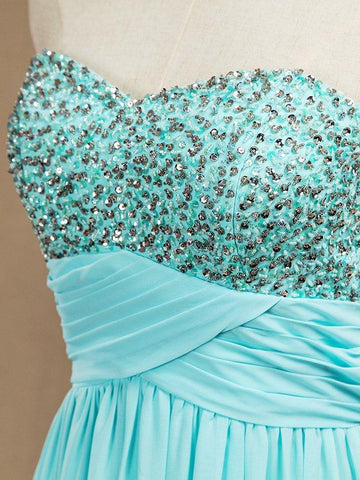 Vestido formal de noche de gasa con escote en forma de A y largo hasta el suelo con cuentas 