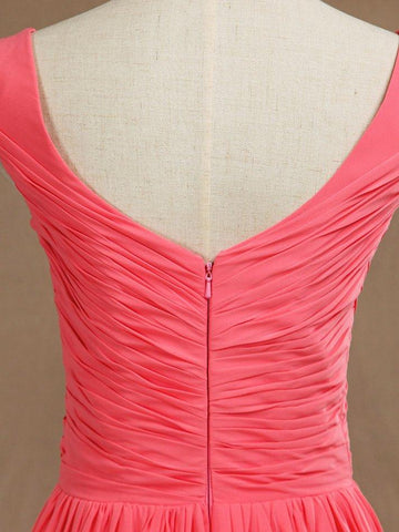 Vestido de dama de honor de gasa con escote en V, largo hasta el suelo y pliegues entrecruzados 