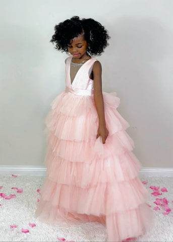 Ball-Gown/Princess Pearl Pink Sleeveless Tulle Bow Flower Girl Dress (010220814)