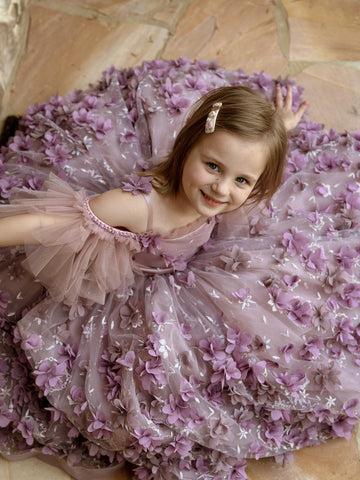 Ball-Gown/Princess 3D Flower Tulle Floor-length Dress