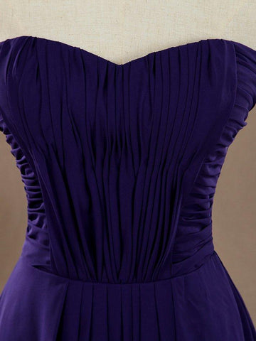 Robe de demoiselle d'honneur trapèze bustier en mousseline de soie, longueur au sol, avec plis croisés et fronces 