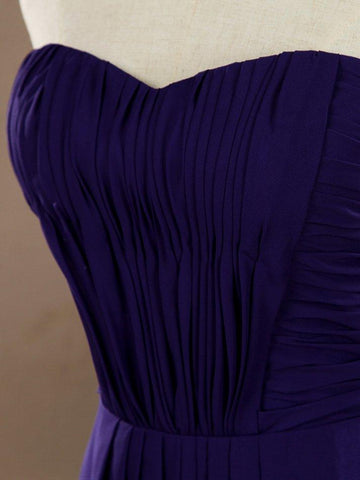 Robe de demoiselle d'honneur trapèze bustier en mousseline de soie, longueur au sol, avec plis croisés et fronces 