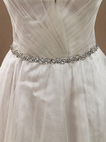 Robe de demoiselle d'honneur trapèze en tulle, col en V, longueur au sol, avec ceinture 