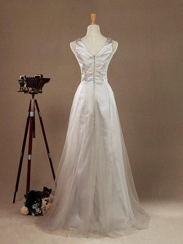 Robe de demoiselle d'honneur trapèze en tulle, col en V, longueur au sol, avec ceinture 