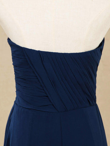 Vestido de dama de honor de gasa con corte A, sin tirantes y largo hasta el suelo, con fruncido 