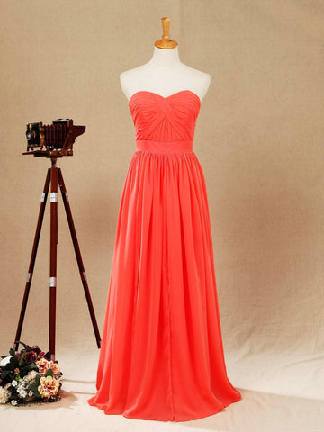 Robe de demoiselle d'honneur convertible en mousseline corail, coupe trapèze, asymétrique, dos nu, sans bretelles, décolleté en cœur 