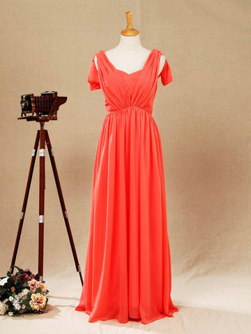 Robe de demoiselle d'honneur convertible en mousseline corail, coupe trapèze, asymétrique, dos nu, sans bretelles, décolleté en cœur 