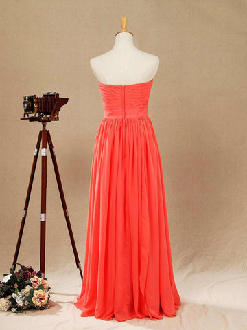 Robe de demoiselle d'honneur convertible en mousseline corail, coupe trapèze, asymétrique, dos nu, sans bretelles, décolleté en cœur 