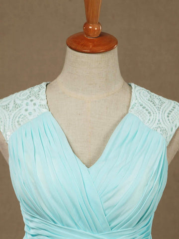 Vestido de noche formal de gasa con escote en V, largo hasta el suelo y tirantes de encaje 