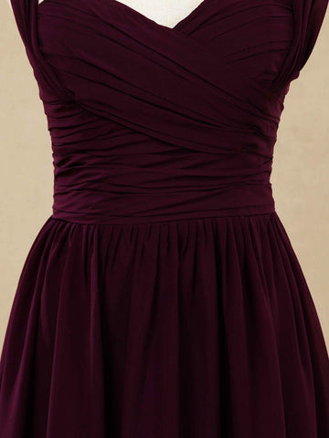 Robe de demoiselle d'honneur trapèze en mousseline de soie, longueur au sol, bretelles et décolleté en cœur 