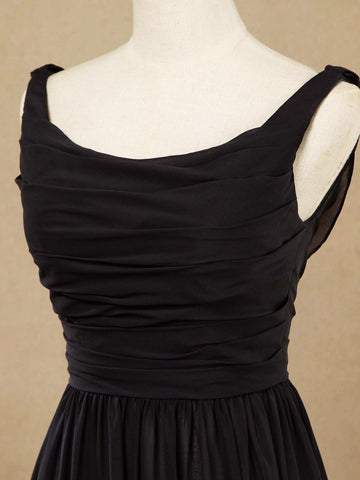 Robe de demoiselle d'honneur trapèze en mousseline de soie, col rond, longueur au sol, dos bénitier avec plis froncés 