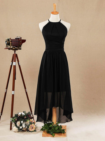 Robe de demoiselle d'honneur coupe trapèze en mousseline de soie, décolleté en V, bretelles spaghetti 