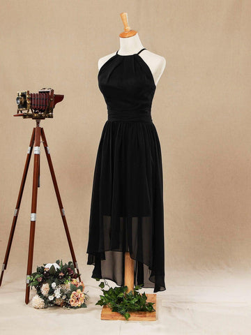 Robe de demoiselle d'honneur coupe trapèze en mousseline de soie, décolleté en V, bretelles spaghetti 