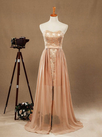 Baoleely Sheath Column Strapless Cocktail Party Prom Dress Short Lace match Long Chiffon Flap