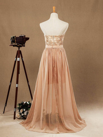 Baoleely Sheath Column Strapless Cocktail Party Prom Dress Short Lace match Long Chiffon Flap