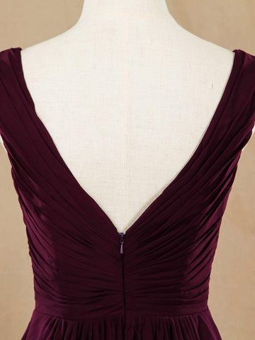 Vestido de noche de dama de honor de gasa con escote en V, tirantes en V y lentejuelas 