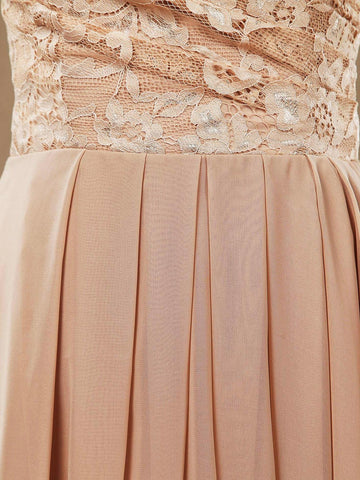 A-line Floor Length Chiffon match Lace Bridesmaid Dresses Sweetheart Strapless