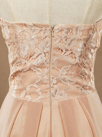 A-line Floor Length Chiffon match Lace Bridesmaid Dresses Sweetheart Strapless