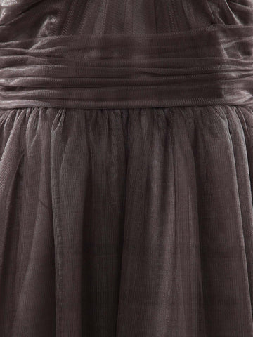 A-line Knee-length Tulle Bridesmaid Dresses Straps Sweetheart Open-back with Ruching