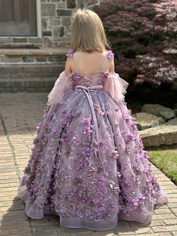 Ball-Gown/Princess 3D Flower Tulle Floor-length Dress