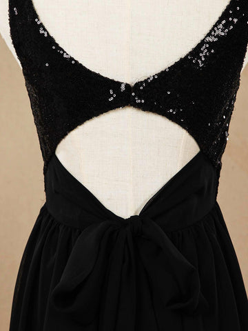 Vestido de dama de honor de gasa con lentejuelas, escote en V, largo hasta el suelo y fruncido, con pliegues 