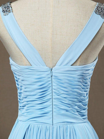 Vestido de noche Baoleely de gasa con escote en V, largo hasta el suelo, con drapeado lateral y cuentas entrecruzadas 