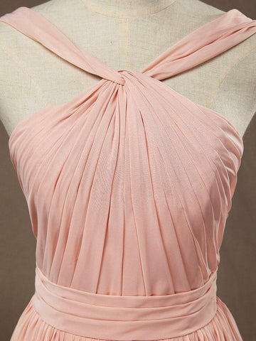 Robe de demoiselle d'honneur en mousseline de soie, coupe trapèze, princesse, doubles bretelles, col licou, longueur au sol 