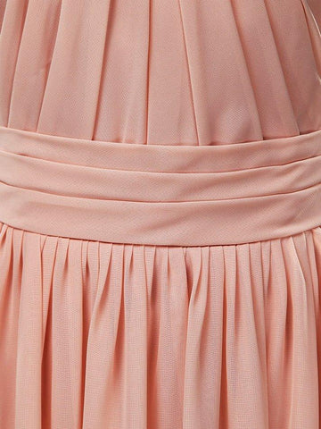 Robe de demoiselle d'honneur en mousseline de soie, coupe trapèze, princesse, doubles bretelles, col licou, longueur au sol 