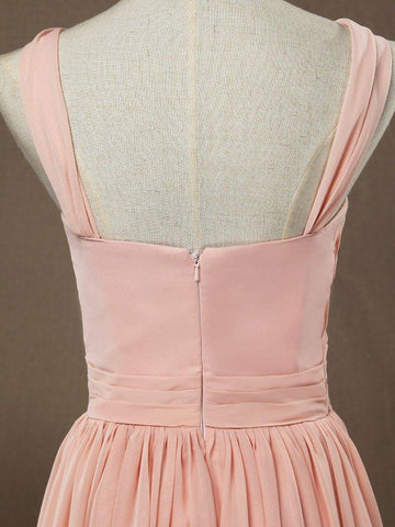 Robe de demoiselle d'honneur en mousseline de soie, coupe trapèze, princesse, doubles bretelles, col licou, longueur au sol 