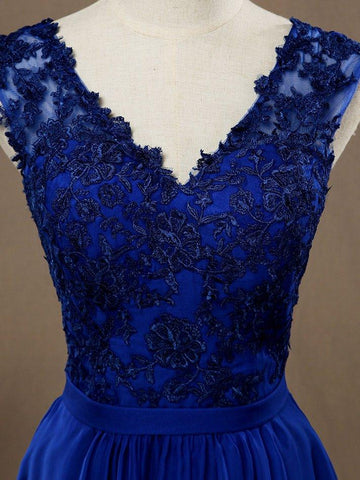 Robe de cocktail trapèze en mousseline de soie à col en V et dentelle, dos nu, robe de demoiselle d'honneur, robes de retour à la maison 