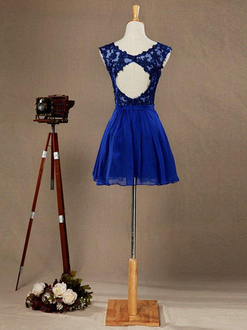 Robe de cocktail trapèze en mousseline de soie à col en V et dentelle, dos nu, robe de demoiselle d'honneur, robes de retour à la maison 