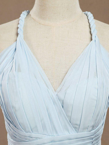 Robe de soirée trapèze en mousseline de soie, col en V, dos nu, longueur au sol, robe de bal formelle, dos nu, sexy 