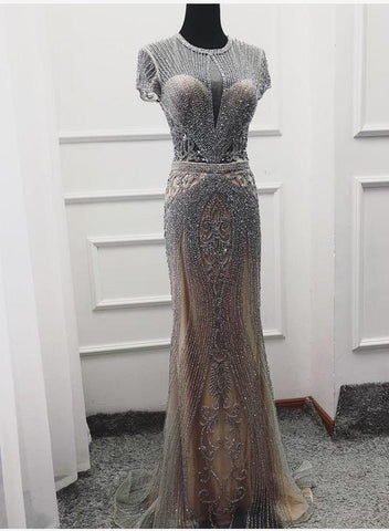 IN STOCK 2025 Luxury Cap Sleeve full diamond O-Neck Mermaid Evening Dresses Design Beading Evening Gowns Plus Size LA60742