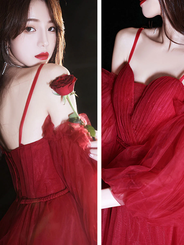 Vestido corto de fiesta de graduación color burdeos con escote corazón y tul, vestido de bienvenida color burdeos Y2889