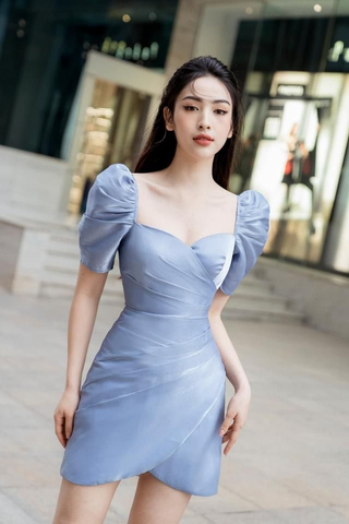 Robe de bal bleue vintage, robe de cocktail bleue Y2542
