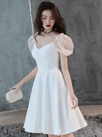 Robe de bal courte en satin blanc, robe de soirée blanche Y2423