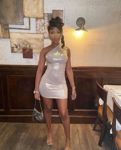 Vestido sexy de mujer, vestido de un solo hombro, color liso, sin mangas, vestido de fiesta Y1987