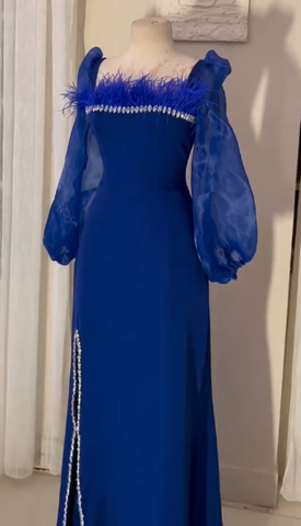 Robe de soirée vintage à manches longues et encolure carrée, modèle Y5014