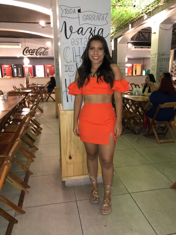 Vestido sexy de dos piezas naranja para baile de bienvenida, vestido de fiesta naranja Y2189