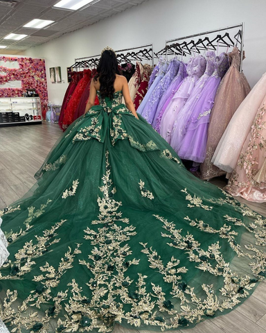 Robe de bal Green Sweetheart pour quinceañera, anniversaire ou bal de promo, avec fleurs 3D (Y4437)