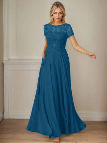 Vestido de gasa azul marino oscuro de corte en A con escote barco y lentejuelas 