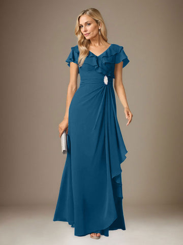 Stormy A-Line V-Neck Ruched Chiffon Dress