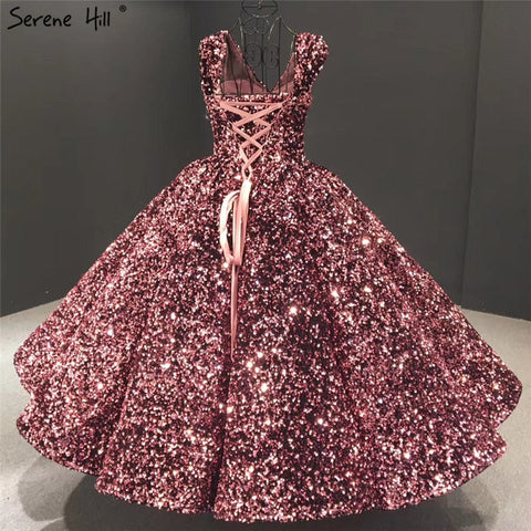 Indigo Blue Gold V-Neck Luxury Evening Dresses 2025 Sleeveless Sequined Sexy Ankle-Length Formal Gowns HA2154