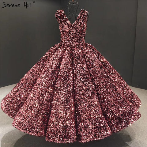 Indigo Blue Gold V-Neck Luxury Evening Dresses 2025 Sleeveless Sequined Sexy Ankle-Length Formal Gowns HA2154